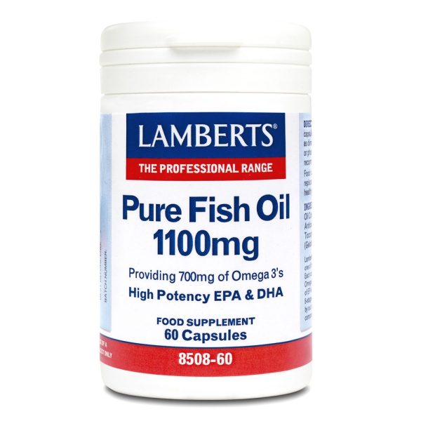 LAMBERTS Pure Fish Oil 1100mg Συμπλήρωμα Ιχθυελαίων Omega 3 για Καρδιά, Αρθρώσεις, Δέρμα & Εγκέφαλο 60 Caps