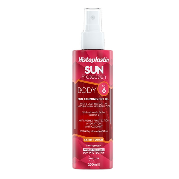 HISTOPLASTIN Sun Protection Tanning Dry Oil Body Satin Touch SPF6 Ξηρό Λάδι για Γρήγορο, Λαμπερό & Έντονο Μαύρισμα, 200ml