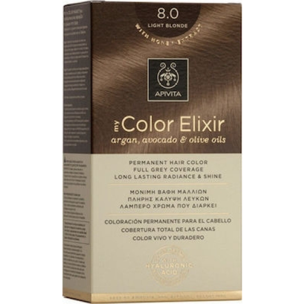 APIVITA My Color Elixir Βαφή Μαλλιών με Έλαιο Ελιάς, Argan και Αβοκάντο Νο 8.0 Ξανθό Ανοιχτό 50ml