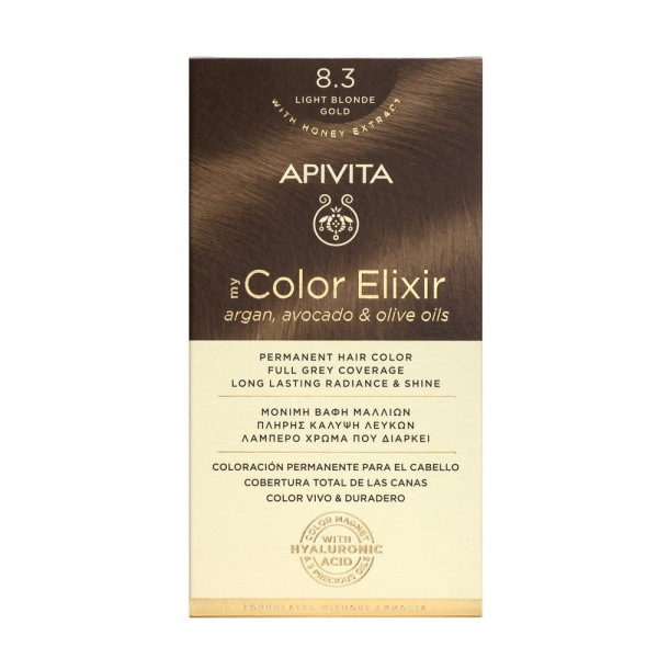 APIVITA My Color Elixir Βαφή Μαλλιών με Έλαιο Ελιάς, Argan και Αβοκάντο Νο 8.3 Ξανθό Ανοιχτό Μελί 50ml
