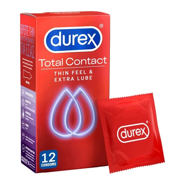 DUREX Total Contact Thin Feel & Extra Lube Εξαιρετικά Λεπτά Προφυλακτικά με Επιπλέον Λίπανση, 12τεμ