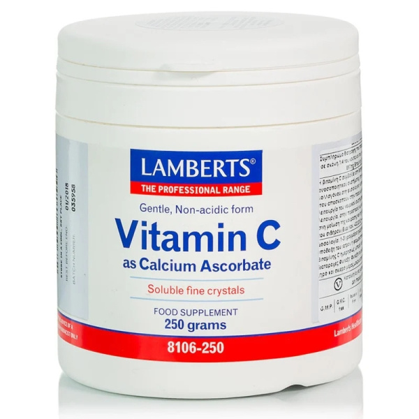 LAMBERTS Vitamin C as Calcium Ascorbate Συμπλήρωμα Διατροφής Βιταμίνη C σε Μορφή Σκόνης για Τόνωση του Οργανισμού & Ενίσχυση του Ανοσοποιητικού Συστήματος, 250grams