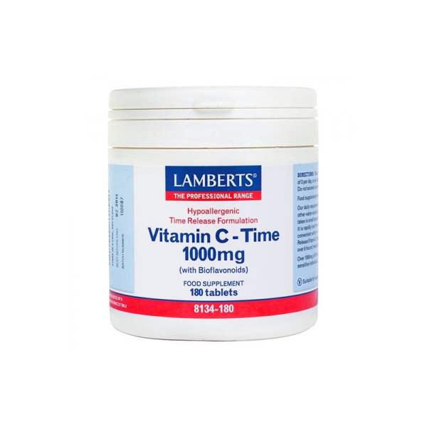 LAMBERTS Vitamin C Time Release 1000mg Συμπλήρωμα Διατροφής Βιταμίνη C για Τόνωση του Οργανισμού & Ενίσχυση του Ανοσοποιητικού Συστήματος,180 tabs