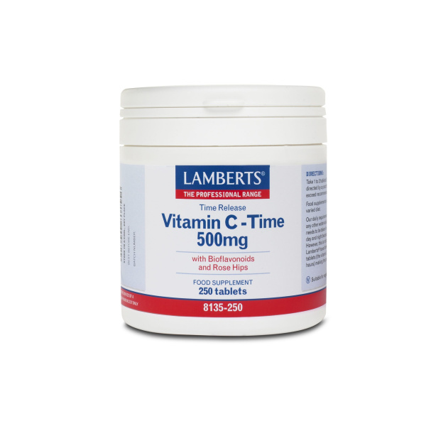 LAMBERTS Vitamin C Time Release 500mg Συμπλήρωμα Διατροφής Βιταμίνη C για Τόνωση του Οργανισμού & Ενίσχυση του Ανοσοποιητικού Συστήματος, 250tabs