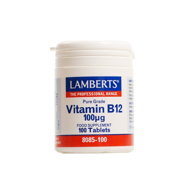 LAMBERTS Vitamin B12 100μg (Cobalamin) Συμπλήρωμα Διατροφής για τον Κανονικό Μεταβολισμό του Νευρικού Ιστού, 100 tabs