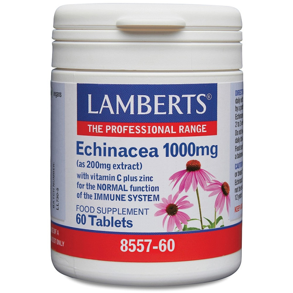 LAMBERTS Echinacea 1000mg Συμπλήρωμα Διατροφής με Εχινάκεια για Ενίσχυση Ανοσοποιητικού & Μείωση των Συμπτωμάτων Κρυολογήματος ή Γρίπης, 60tabs