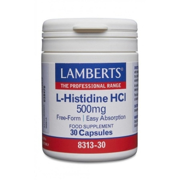 LAMBERTS L-Histidine 500MG Για την Ανάπτυξη & την Αναδόμηση της Μυελίνης στα Νευρικά Κύτταρα, 30caps