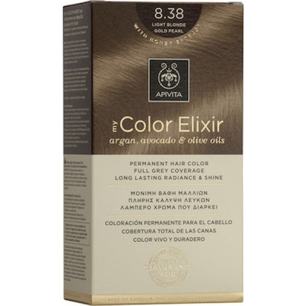 APIVITA My Color Elixir Βαφή Μαλλιών με Έλαιο Ελιάς, Argan και Αβοκάντο Νο 8.38 Ξανθό Ανοιχτό Μελί Περλέ 50ml