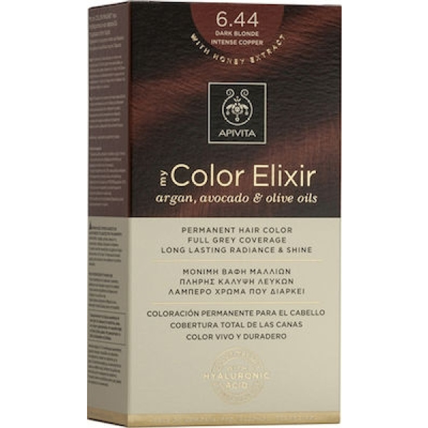 APIVITA My Color Elixir Βαφή Μαλλιών με Έλαιο Ελιάς, Argan και Αβοκάντο Νο 6.44 Ξανθό Σκούρο Έντονο Χάλκινο 50ml