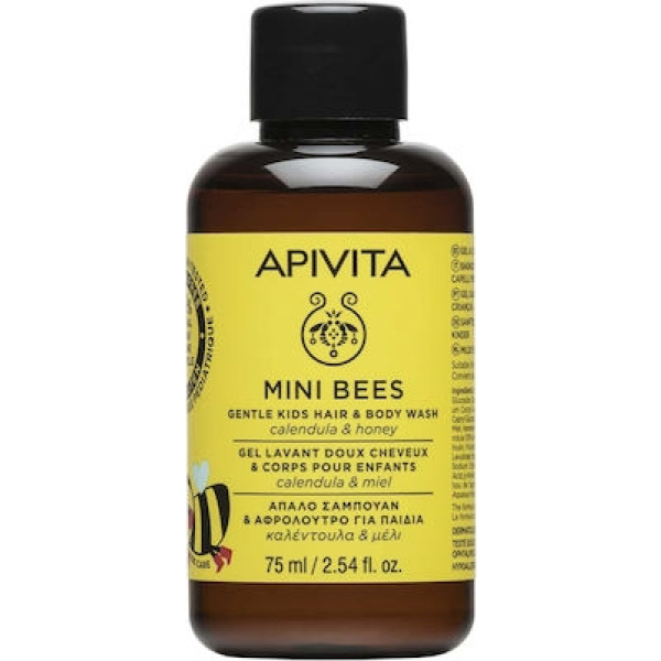 APIVITA Mini Bees Απαλό Σαμπουάν & Αφρόλουτρο για Παιδιά με Καλέντουλα & Μέλι, 75ml