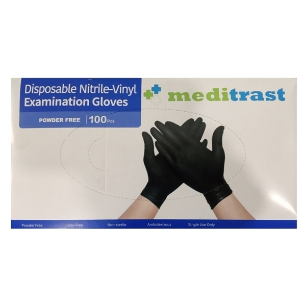 MEDITRAST Examination Γάντια Βινιτρυλίου Χωρίς Πούδρα σε Μαύρο Χρώμα,L, 100τμχ