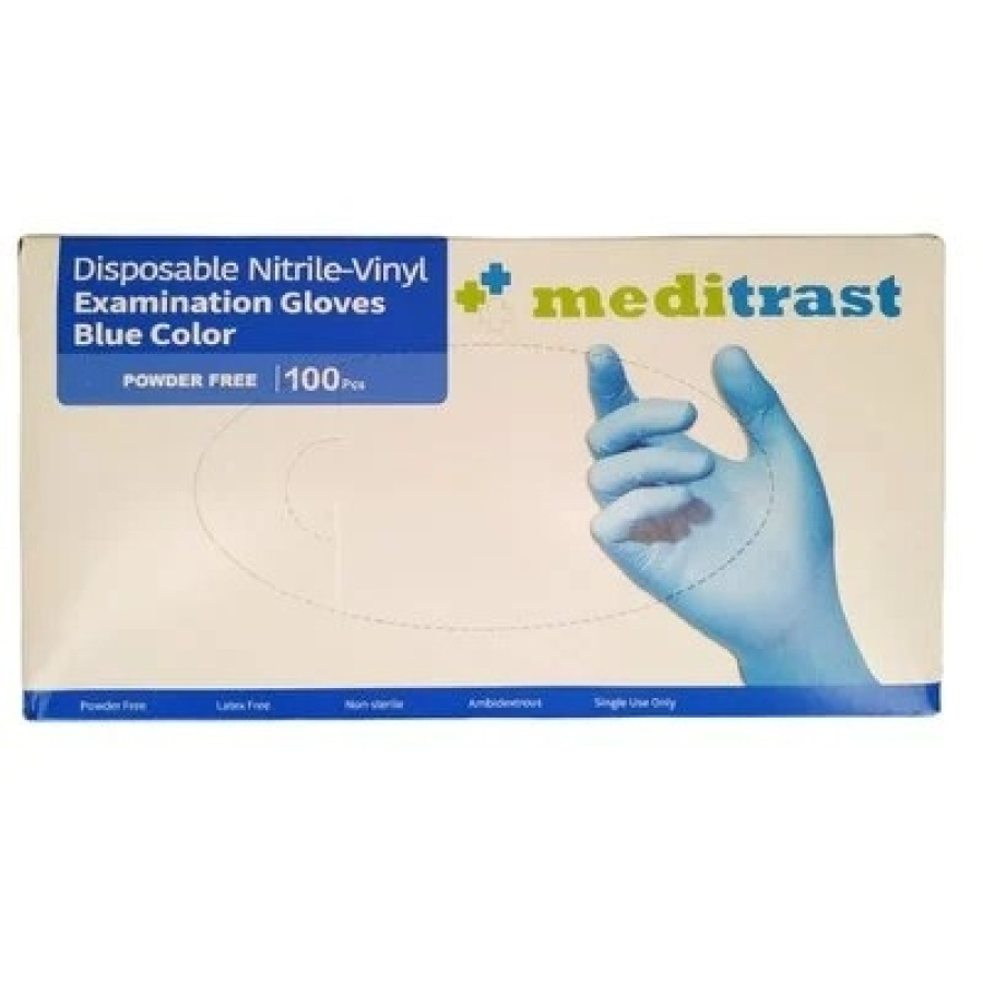 MEDITRAST Disposable nitrie-vinyl Examination gloves powder free M BLUE 100PCS