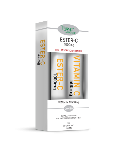 POWER HEALTH Ester-C 1000mg με Γεύση Ροδάκινο 20Eff.Tabs & Δώρο Vitamin C 500mg με Γεύση Πορτοκάλι 20Eff.Tabs