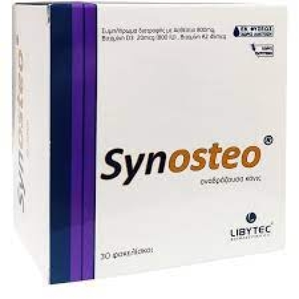 LIBYTEC Synosteo Συμπλήρωμα Διατροφής με Ασβέστιο 800mg + Vit D3 20mcg (800iu) + Vit K2 45mcg 30 Φακελίσκοι