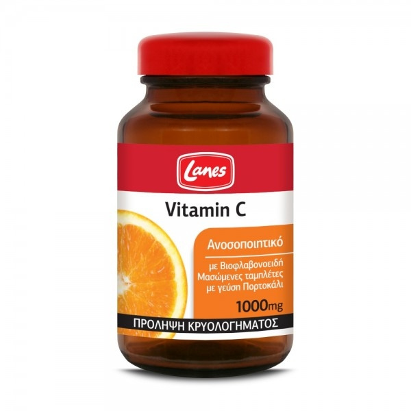LANES Vitamin C 1000mg, με Γεύση Πορτοκάλι, 60 Μασώμενες Ταμπλέτες