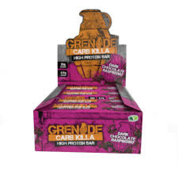 Grenade μπάρες υψηλής πρωτεΐνης Dark Chocolate Raspberry χωρίς ζάχαρη κουτί 12 x 60 γρ.
